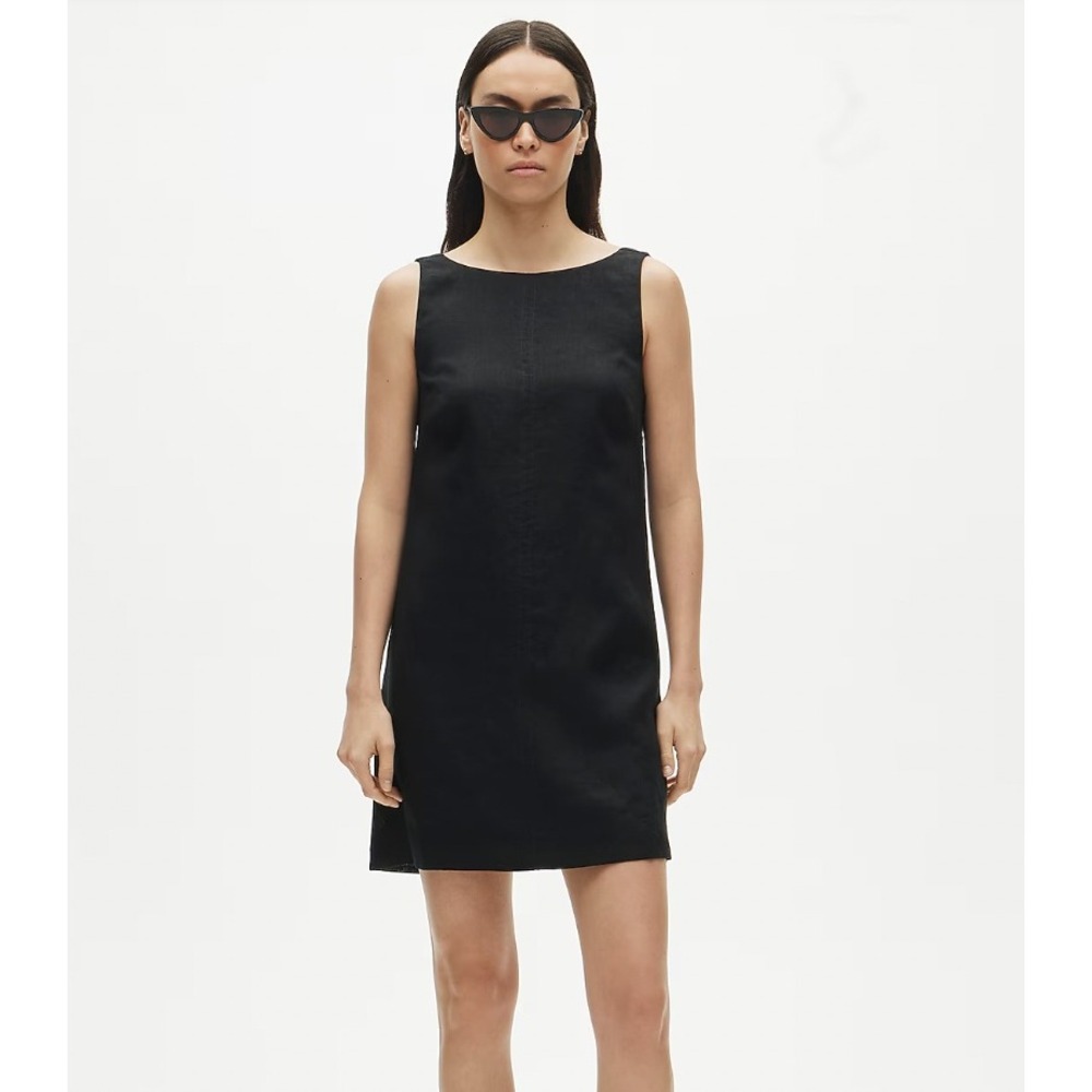 NEW J.Crew Billie Dress in Black Linen Sleeveless V-Back Size 4 Minimalist LBD